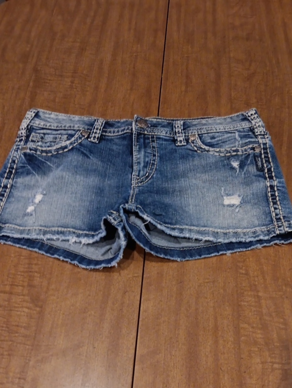 Silver Jeans Medium Blue Distressed Denim Shorts